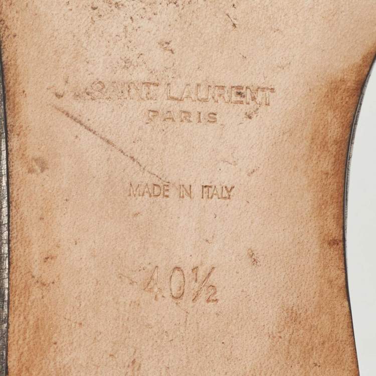 Pre Owned Saint Laurent Metallic Leather Tribute Flat Slides Size 40.5  