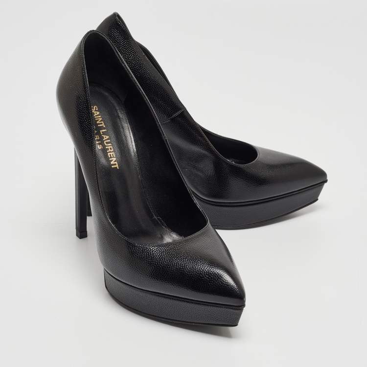 Pre Owned Saint Laurent Black Textured Leather Janis Platform Pumps Size 37
