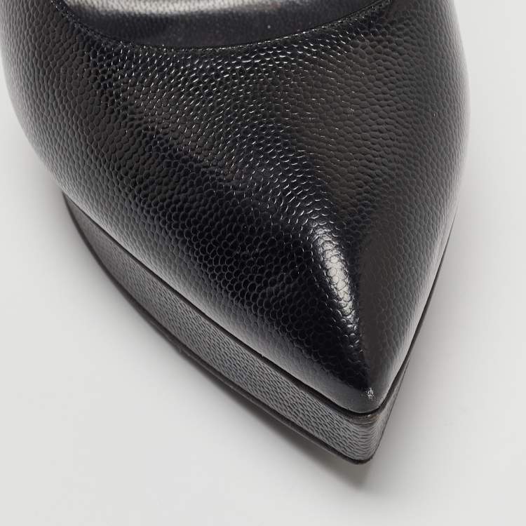 Pre Owned Saint Laurent Black Textured Leather Janis Platform Pumps Size 37