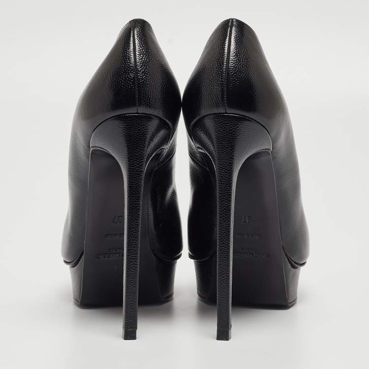 Pre Owned Saint Laurent Black Textured Leather Janis Platform Pumps Size 37