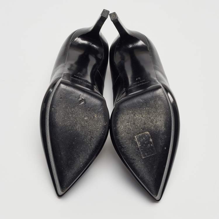 Pre Owned Saint Laurent Black Textured Leather Janis Platform Pumps Size 37