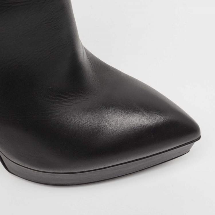Pre Owned Saint Laurent Black Leather and Shearling Fur Ankle Boots Size 37.5