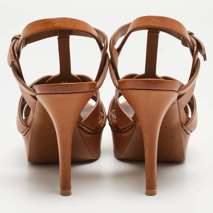 مملوكة مسبقًا Saint Laurent Brown Leather Tribute Sandals Size 36.5