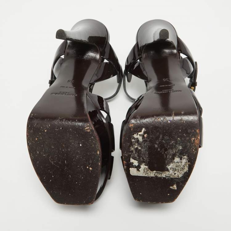 مملوكة مسبقًا Saint Laurent Burgundy Patent Leather Tribute Sandals Size 36