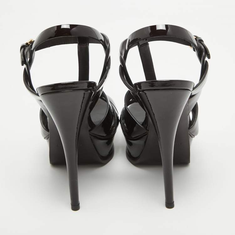 مملوكة مسبقًا Saint Laurent Burgundy Patent Leather Tribute Sandals Size 36
