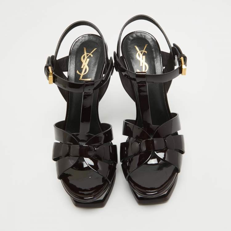 مملوكة مسبقًا Saint Laurent Burgundy Patent Leather Tribute Sandals Size 36