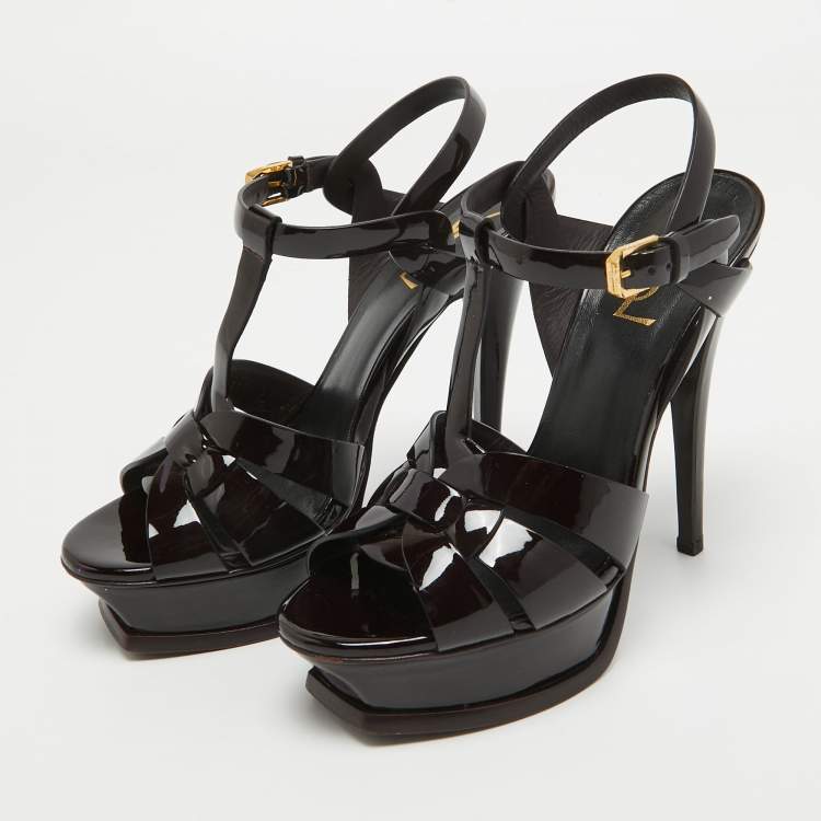 مملوكة مسبقًا Saint Laurent Burgundy Patent Leather Tribute Sandals Size 36