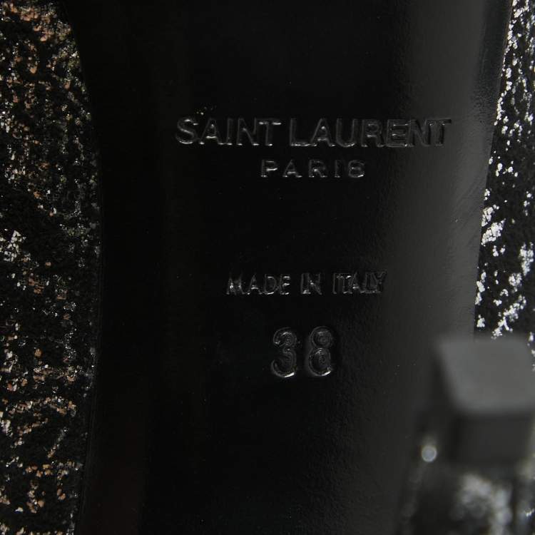 Pre Owned Saint Laurent Black/Silver Laminated Suede Pointed Toe Pumps Size 38