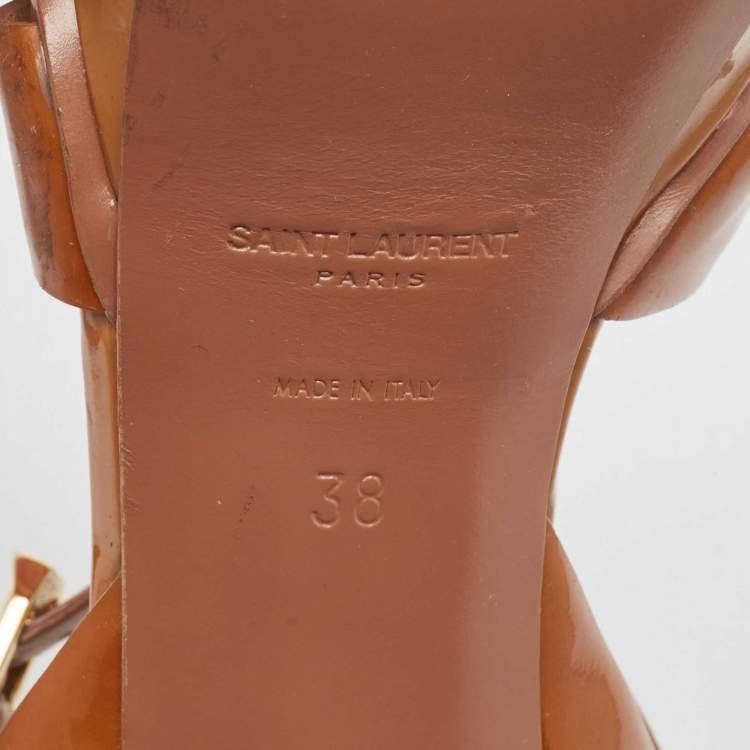 Pre Owned Saint Laurent Brown Patent Leather Tribute Sandals Size 38