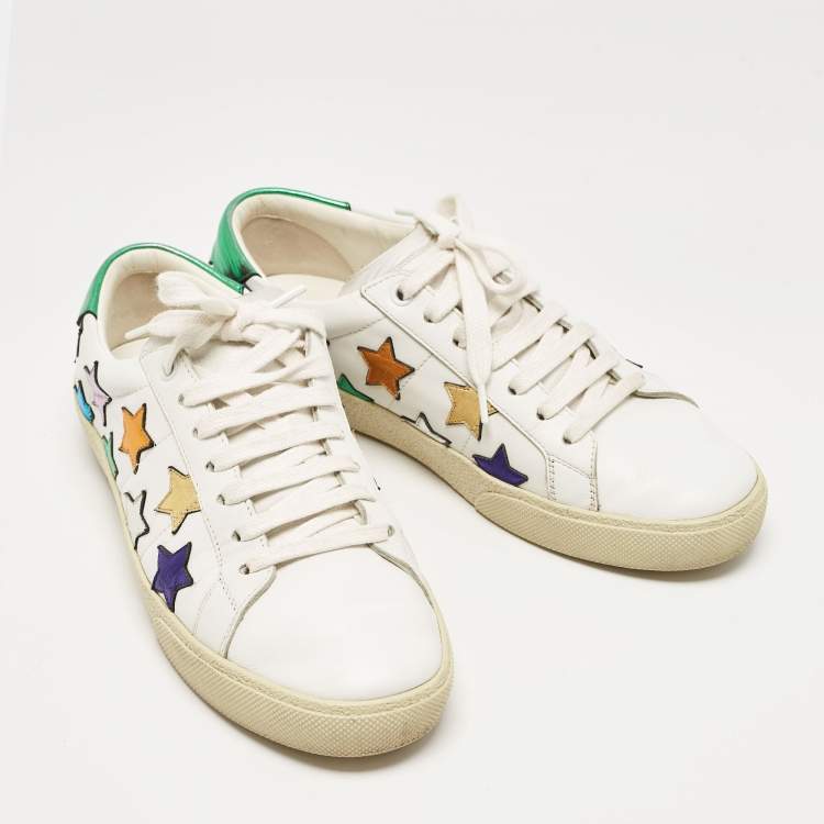 Pre Owned Saint Laurent White Leather Star Court Classic Sneakers Size 39