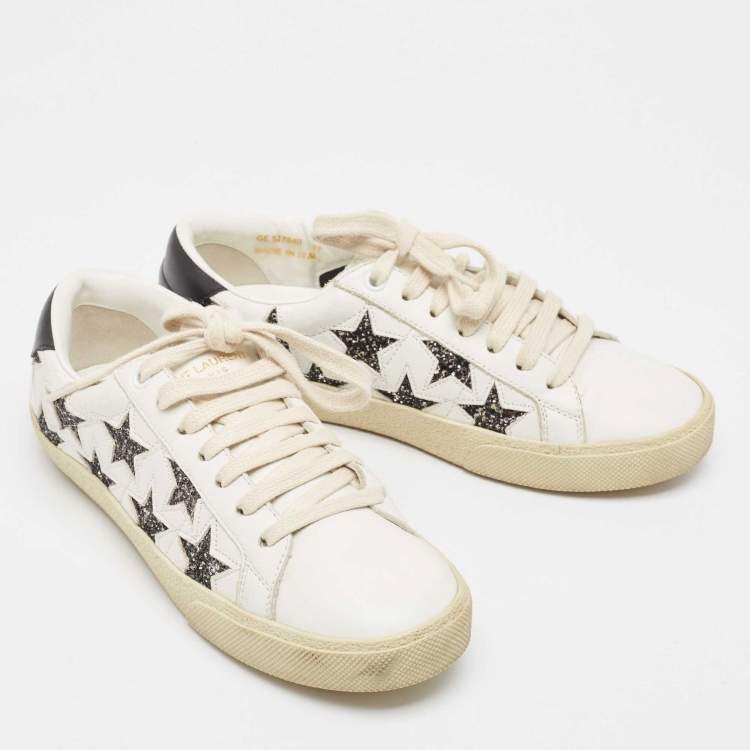 Pre Owned Saint Laurent White White Leather Court Classic Star Low Top Sneakers Size 37