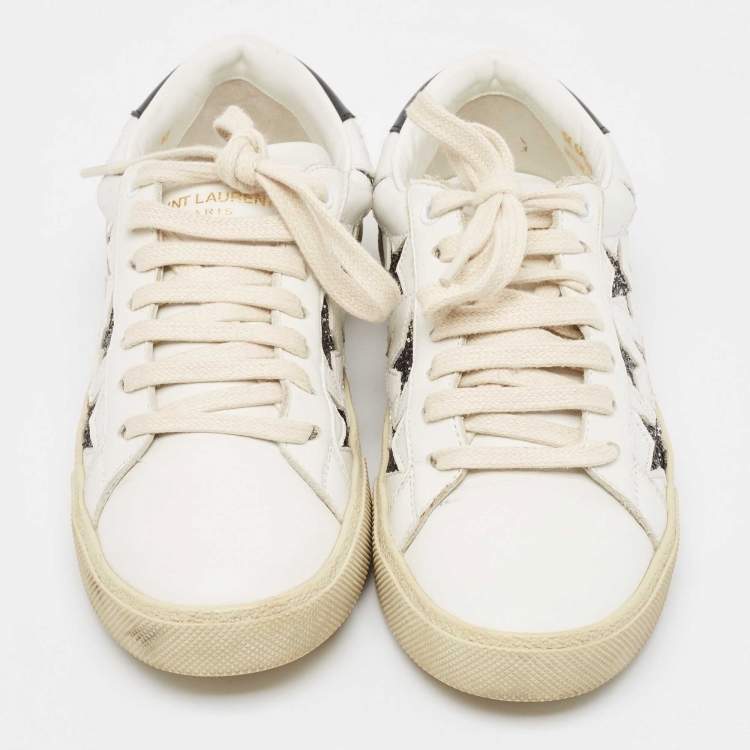 Pre Owned Saint Laurent White White Leather Court Classic Star Low Top Sneakers Size 37