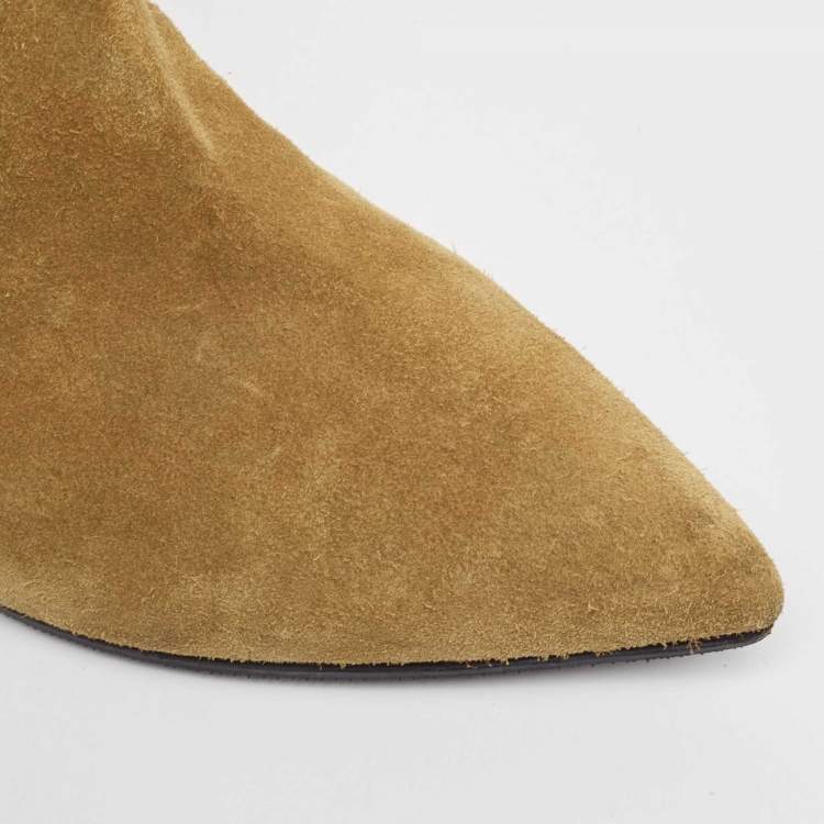 Pre Owned Saint Laurent Brown Suede Fringe Detail Pointed Toe Ankle Boots Size 40