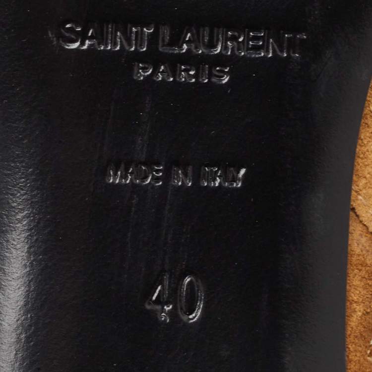 Pre Owned Saint Laurent Brown Suede Fringe Detail Pointed Toe Ankle Boots Size 40