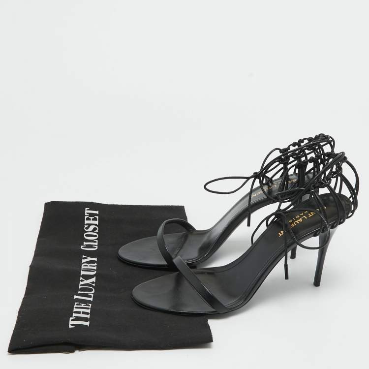 Pre Owned Saint Laurent Black Leather Ankle Strap Sandals Size 38