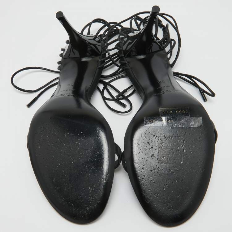 Pre Owned Saint Laurent Black Leather Ankle Strap Sandals Size 38