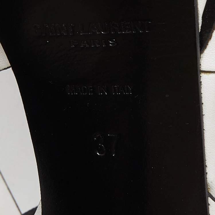 Pre Owned Saint Laurent White Leather Tribute Ankle Strap Sandals Size 37
