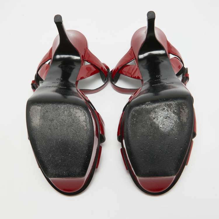 Pre Owned Saint Laurent Dark Red Patent Leather Tribute Sandals Size 40