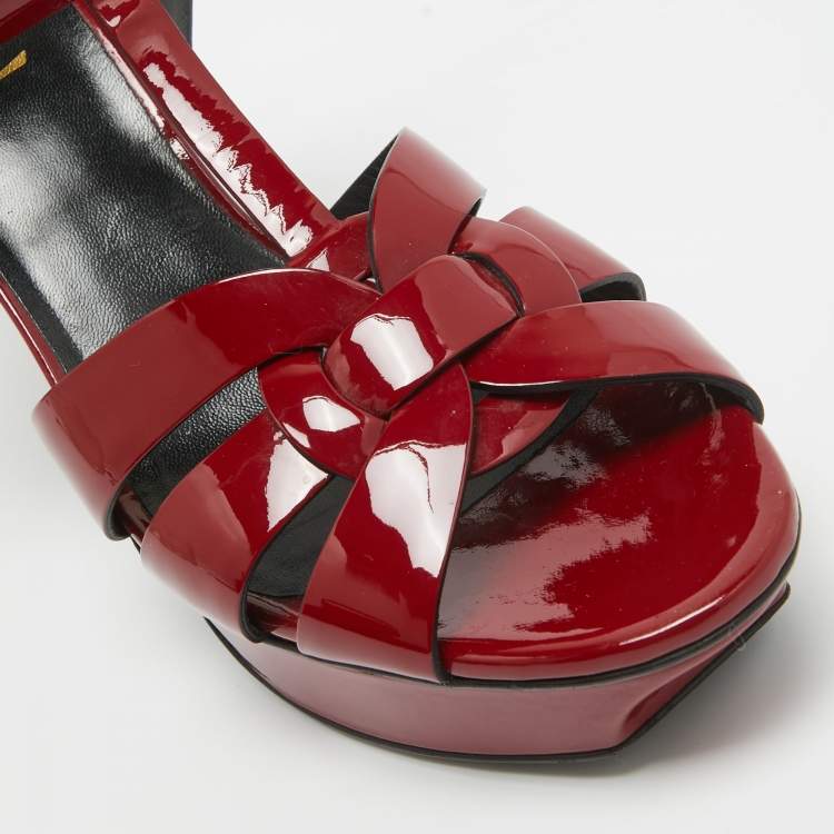 Pre Owned Saint Laurent Dark Red Patent Leather Tribute Sandals Size 40