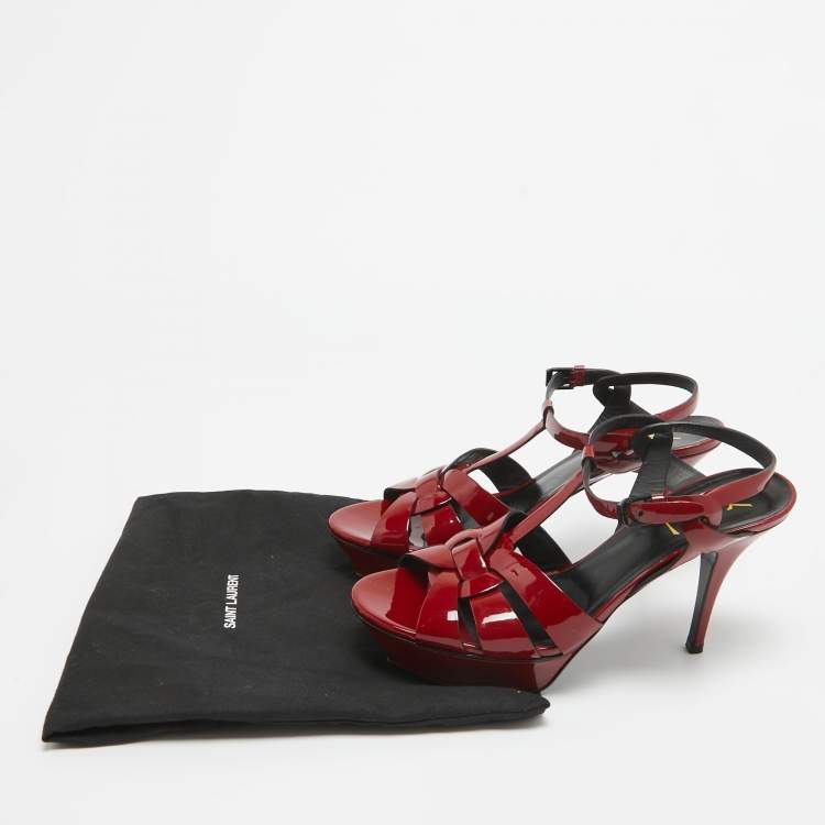 Pre Owned Saint Laurent Dark Red Patent Leather Tribute Sandals Size 40