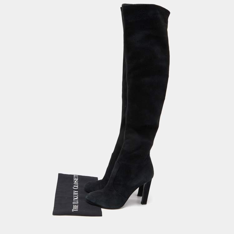 Pre Owned Saint Laurent Black Suede Over The Knee Boots Size 38.5
