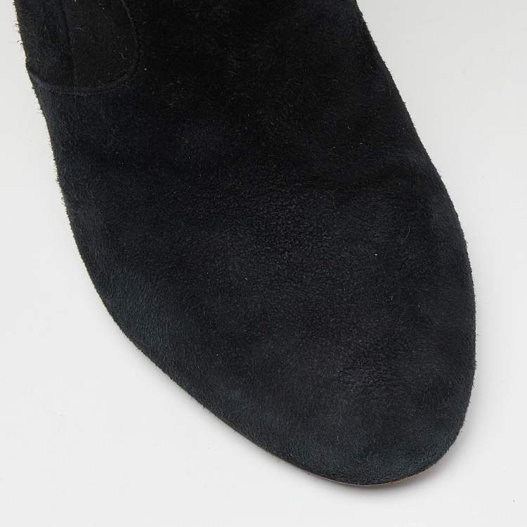 Pre Owned Saint Laurent Black Suede Over The Knee Boots Size 38.5
