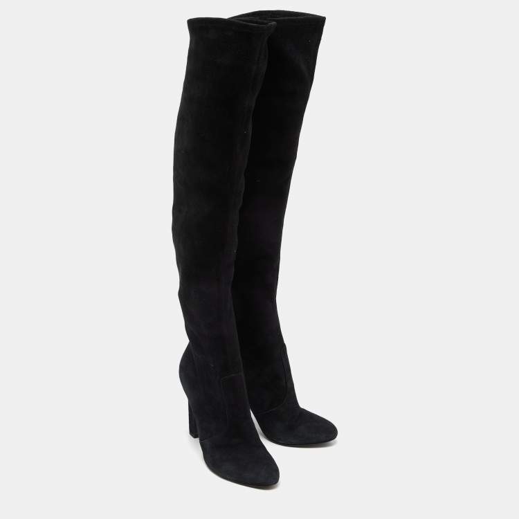 Pre Owned Saint Laurent Black Suede Over The Knee Boots Size 38.5