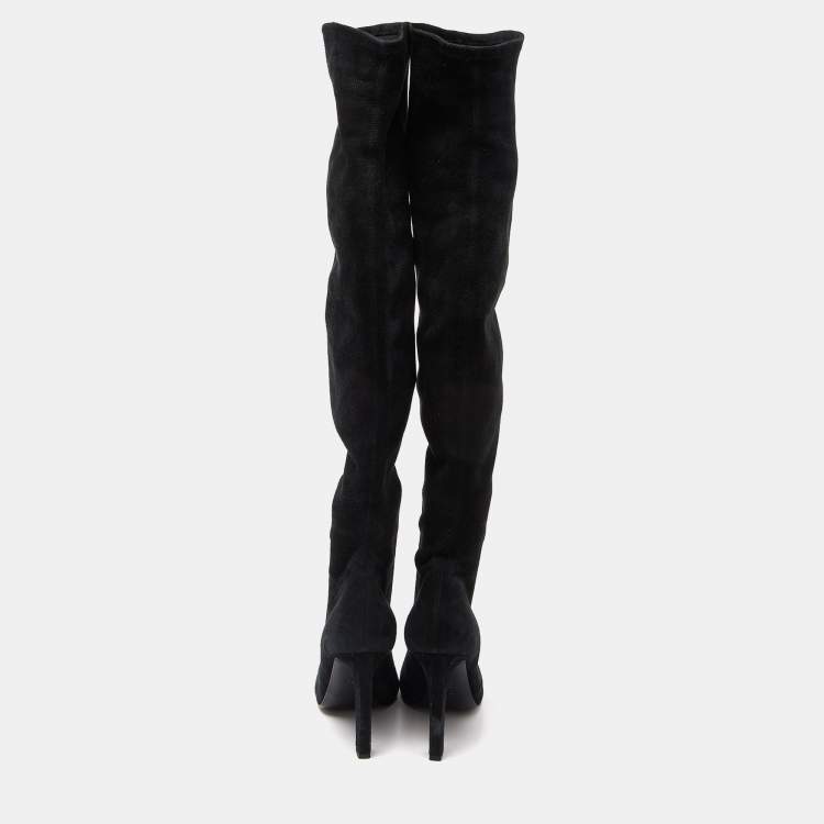 Pre Owned Saint Laurent Black Suede Over The Knee Boots Size 38.5