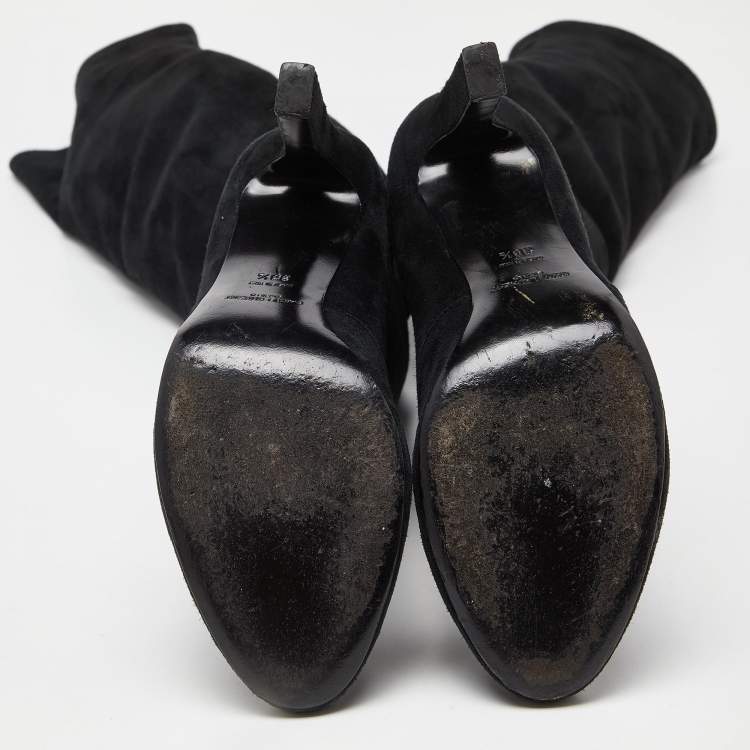 Pre Owned Saint Laurent Black Suede Over The Knee Boots Size 38.5