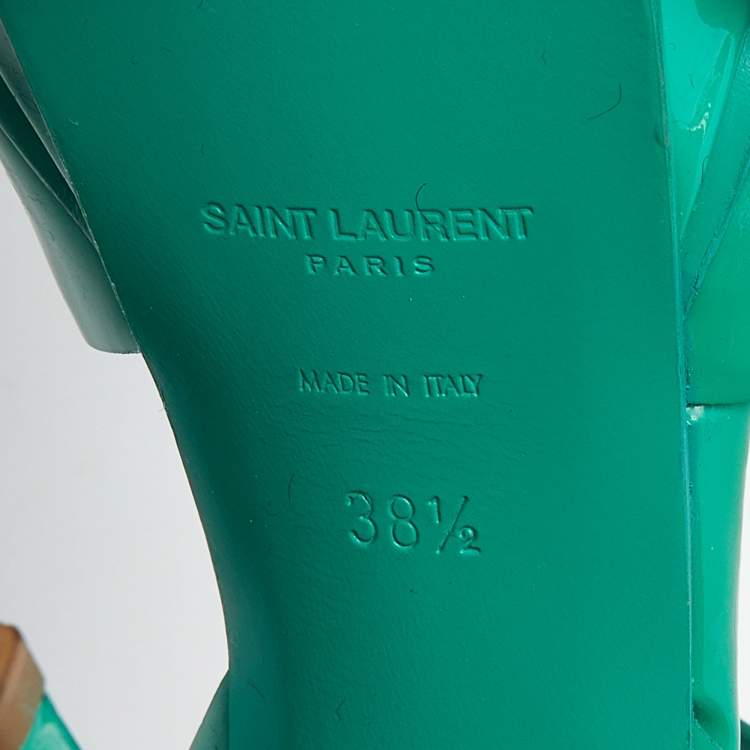 Pre Owned Saint Laurent Green Patent Leather Tribute  Sandals Size 38.5