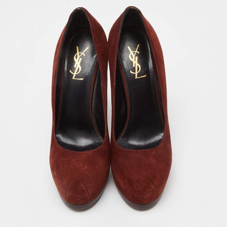 Pre Owned Saint Laurent Brown Suede Tribtoo Platform Pumps Size 39