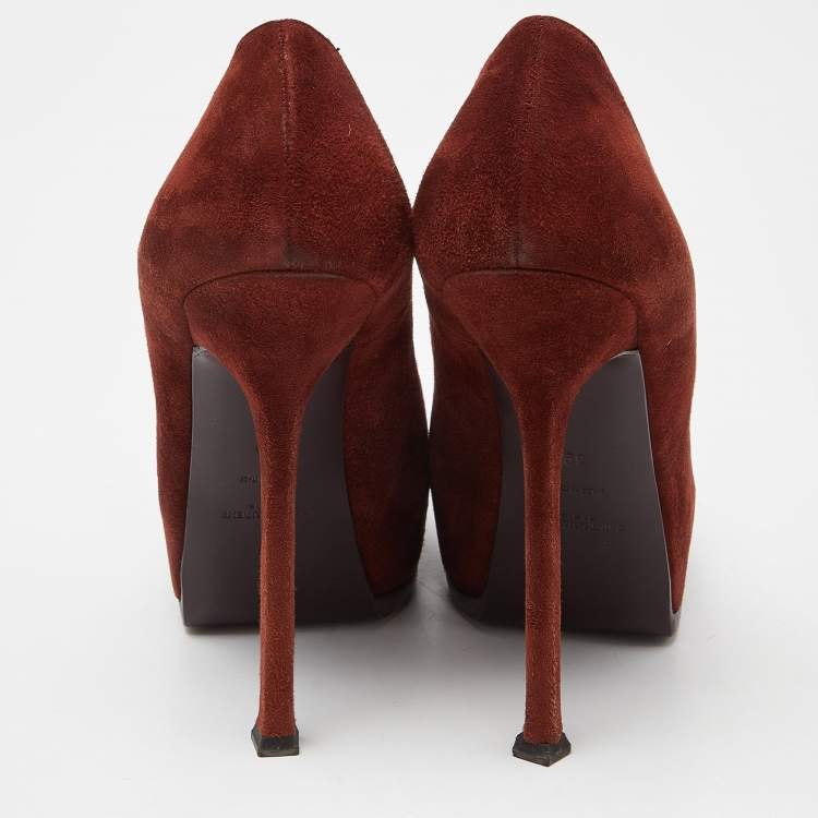 Pre Owned Saint Laurent Brown Suede Tribtoo Platform Pumps Size 39