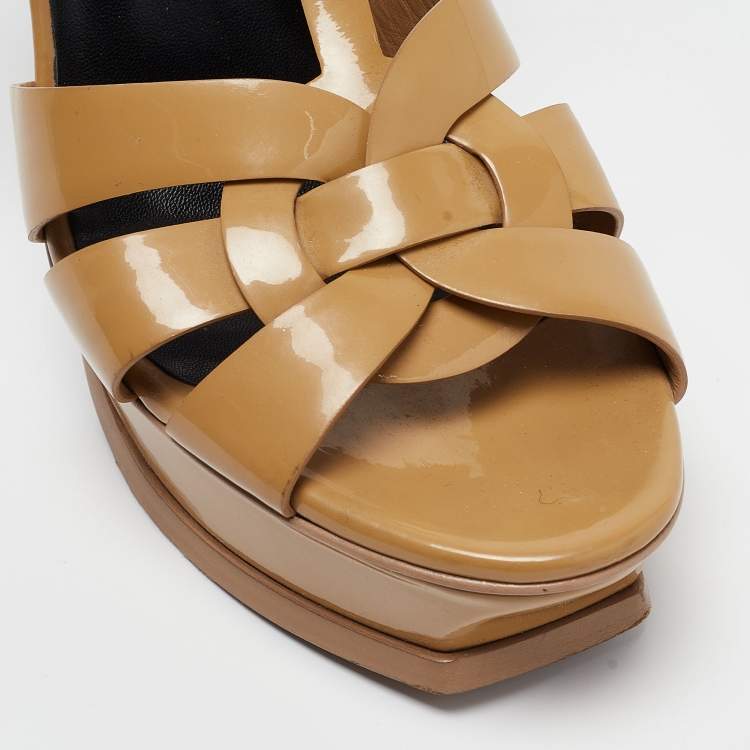 Pre Owned Saint Laurent Beige Patent Leather Tribute Sandals Size 39