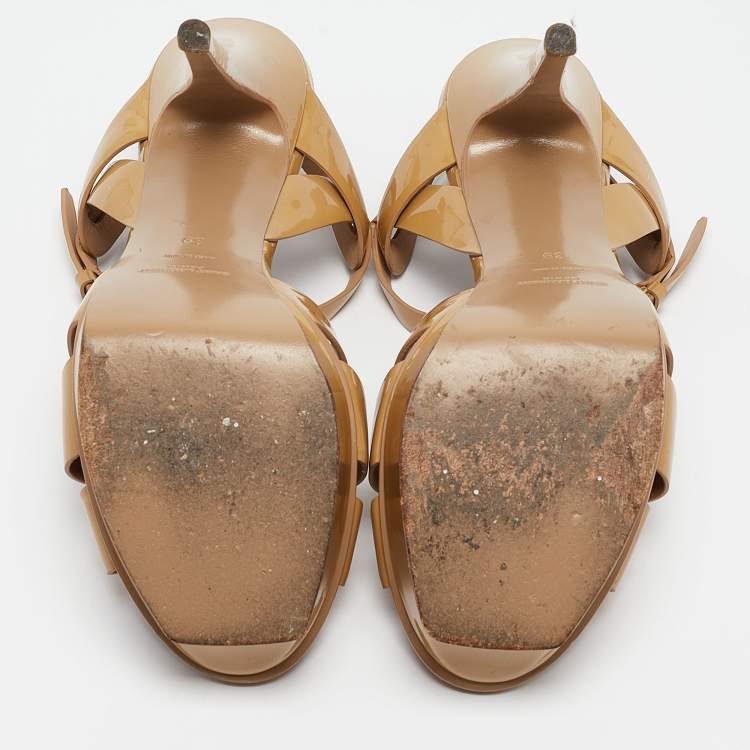 Pre Owned Saint Laurent Beige Patent Leather Tribute Sandals Size 39