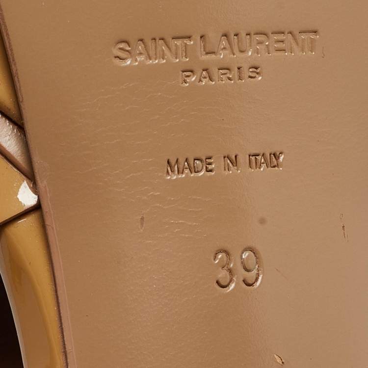 Pre Owned Saint Laurent Beige Patent Leather Tribute Sandals Size 39