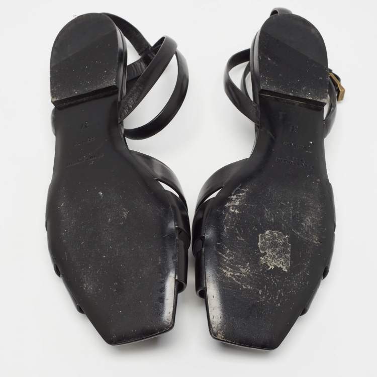 Pre Owned Saint Laurent Black Leather Tribute Ankle Strap Sandals Size 37