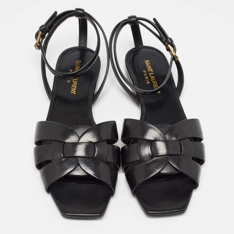 Pre Owned Saint Laurent Black Leather Tribute Ankle Strap Sandals Size 37