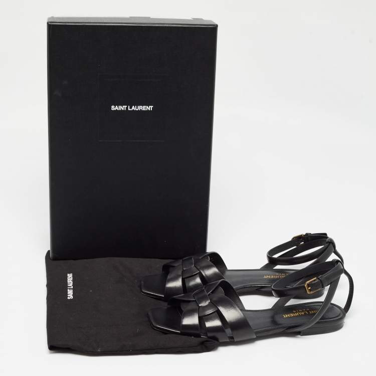 Pre Owned Saint Laurent Black Leather Tribute Ankle Strap Sandals Size 37