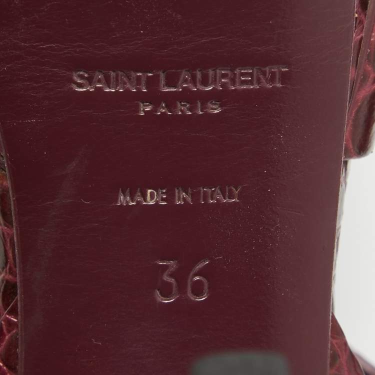 Pre Owned Saint Laurent  Burgundy Croc Embossed Leather Tribute  Sandals Size 36
