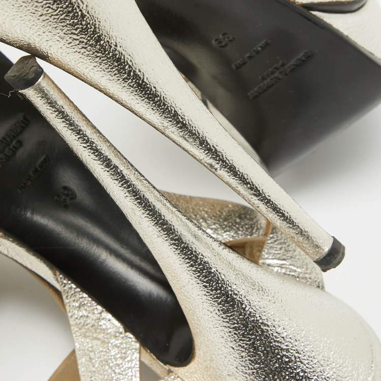 Pre Owned Saint Laurent Gold Leather Tribute Sandals Size 39
