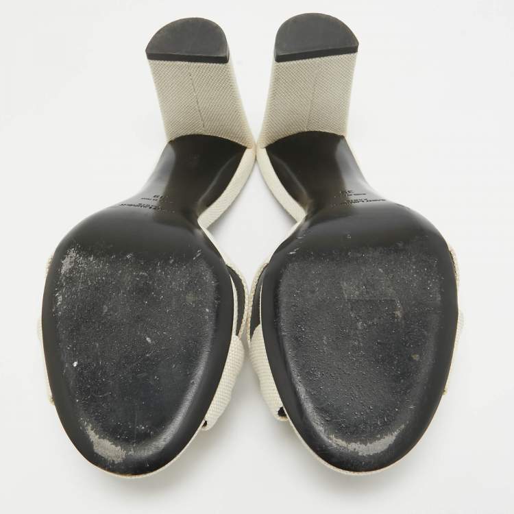 Pre Owned Saint Laurent White Canvas Bianca Slide Sandals Size 39