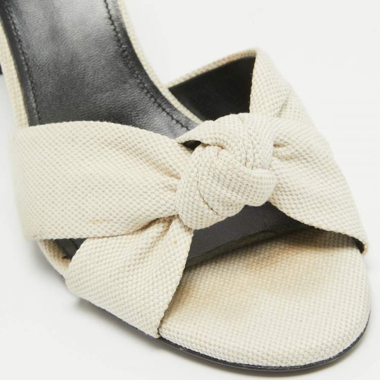 Pre Owned Saint Laurent White Canvas Bianca Slide Sandals Size 39