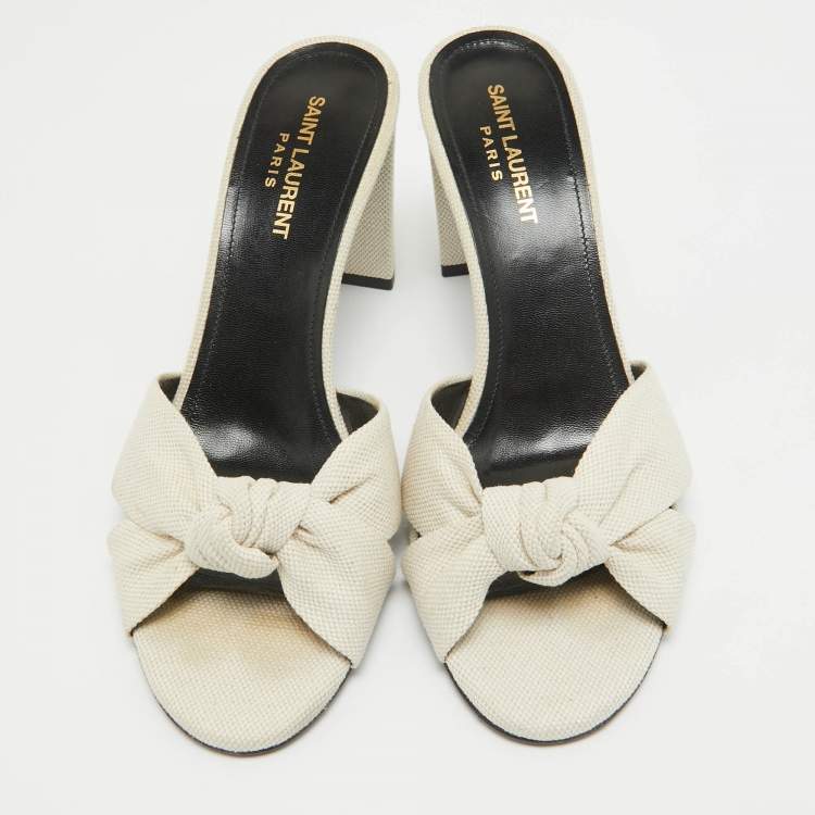 Pre Owned Saint Laurent White Canvas Bianca Slide Sandals Size 39