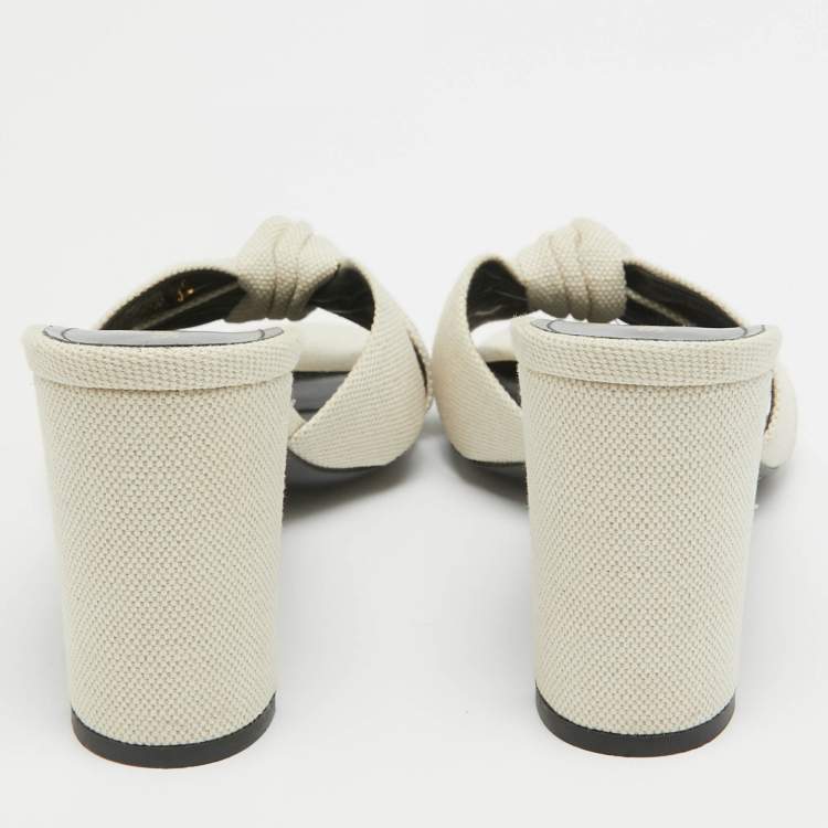Pre Owned Saint Laurent White Canvas Bianca Slide Sandals Size 39