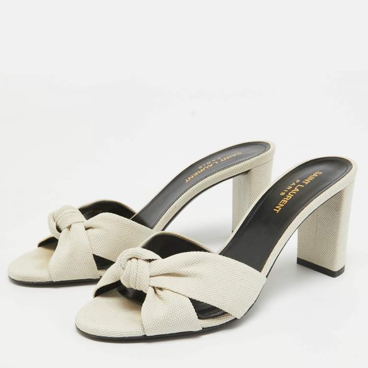 Pre Owned Saint Laurent White Canvas Bianca Slide Sandals Size 39