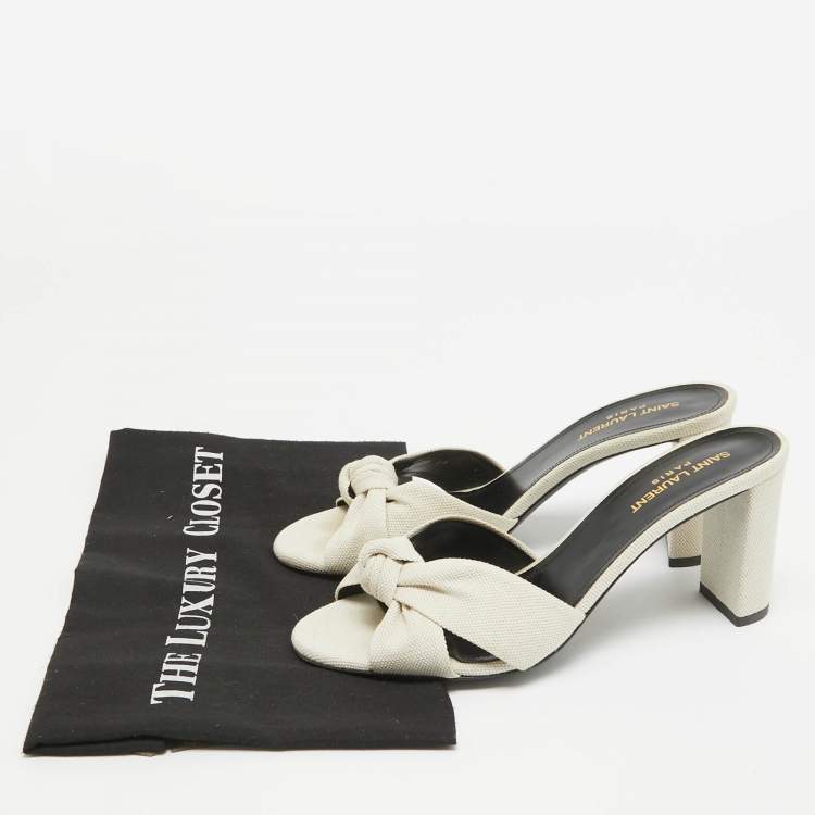 Pre Owned Saint Laurent White Canvas Bianca Slide Sandals Size 39