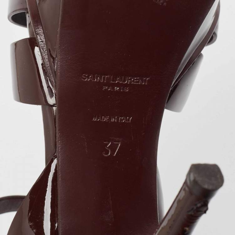 Pre Owned Saint Laurent Burgundy Patent Leather Tribute Sandals Size 37