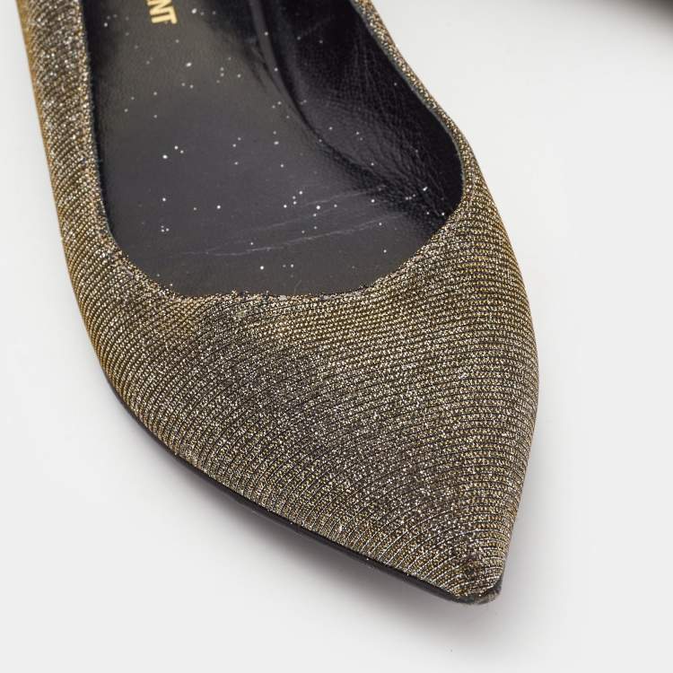Pre Owned Saint Laurent Metallic Lurex Fabric Pointed Toe Ballet Flats Size 38.5
