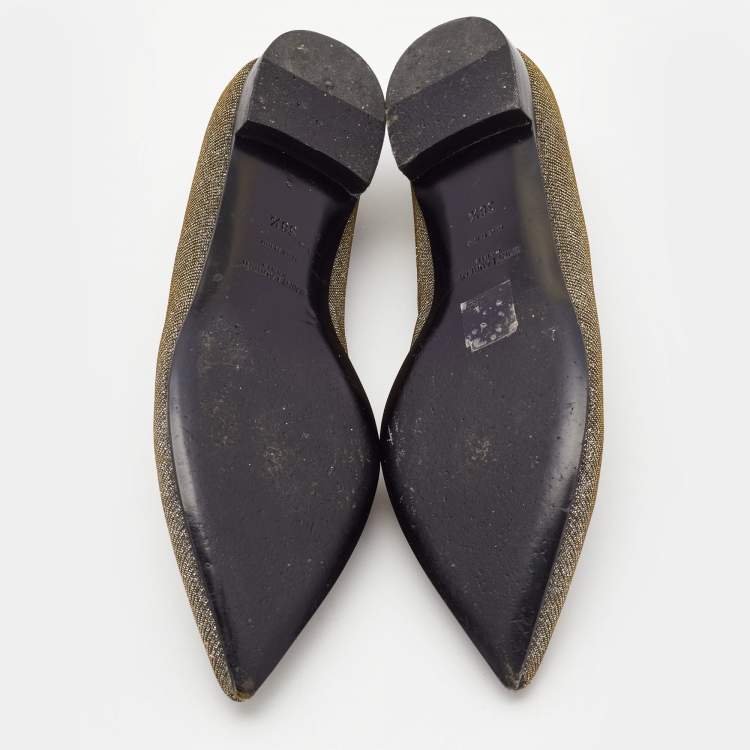 Pre Owned Saint Laurent Metallic Lurex Fabric Pointed Toe Ballet Flats Size 38.5