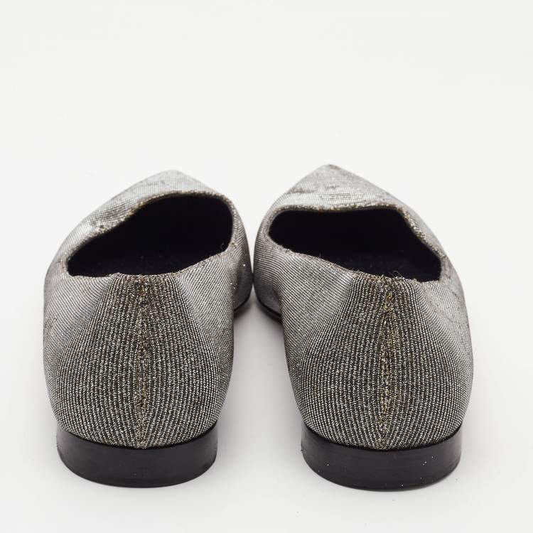 Pre Owned Saint Laurent Metallic Lurex Fabric Pointed Toe Ballet Flats Size 38.5